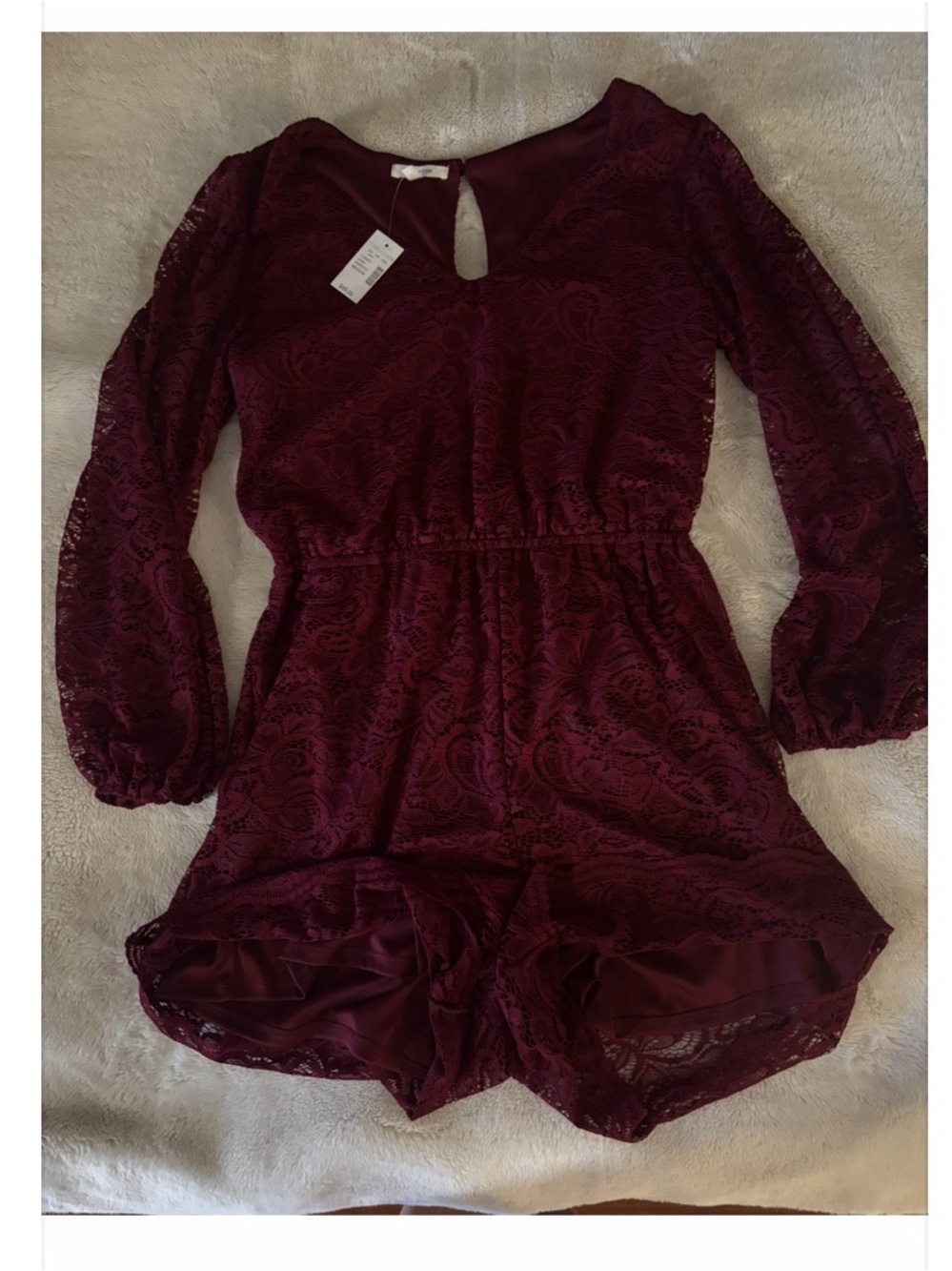 Maurices Burgundy Lace Long Sleeve Romper